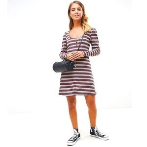 ASOS Stripe Ribbed Mini Skater Dress With Button Front Size 4